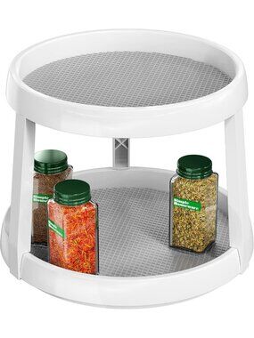 New 2-Tier White Gray 10 inch Lazy Susan Spice Organizer Rotating Turntable